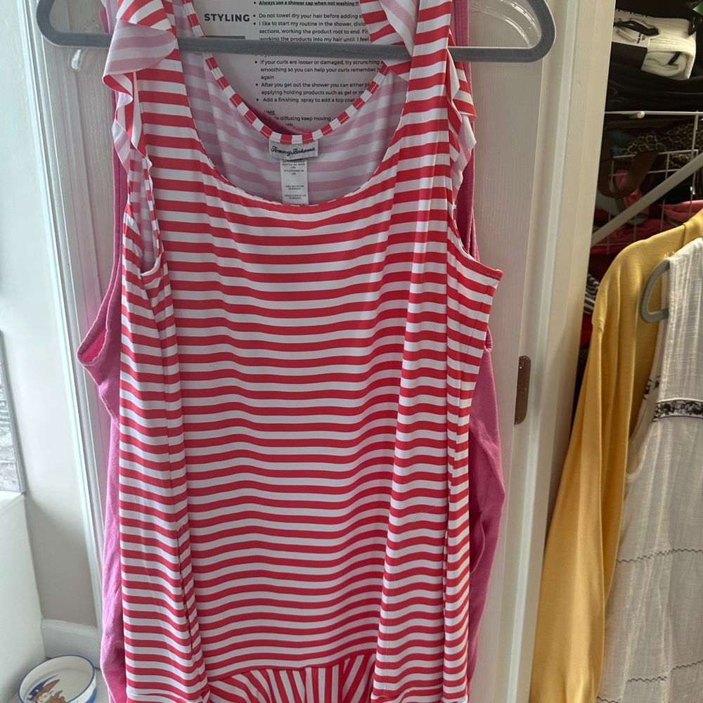 Tommy Bahama Hot Pink White dress w ruffle New with Tags Valentine ready
